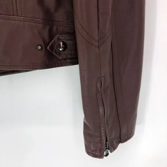 Robert Comstock Leather Jacket Moto Racer Biker Womens 42 / M Fitted Brown Italy - Picture 5 of 14